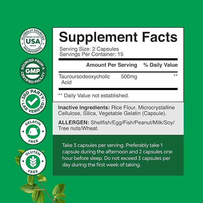 Advanced Bile Salt TUDCA Supplement-Extra Strength TUDCA 500mg per Serving Bile Salts for Gallbladder Kidney and Liver Support-High Purity Tauro Ursodeoxycholic Acid Liver and Gallbladder Cleanse 30ct