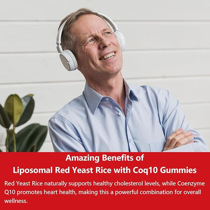 30 Day Supply Liposomal Red Yeast Rice with Coq 10 3000mg Gummies,Organic Red Yeast Rice Cholesterol Lowering Supplements, Enhanced with Coq 10 for Heart Support,Liposomal Enhance 98% Absorption