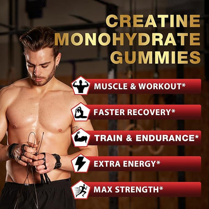 Creatine Monohydrate Gummies for Men & Women, Creatine for Women Chewables Creatine Monohydrate with Taurine & Vitamin B12, Pre-Workout Gummies for Max Strength, Energy & Endurance, Berry 60 Counts