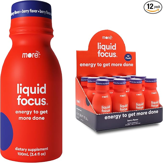 More Labs Liquid Focus, Nootropic Smart Drink with Powerful Antioxidants & Adaptogenic Herbs for Energy and Concentration, 150mg Caffeine (Pack of 12)