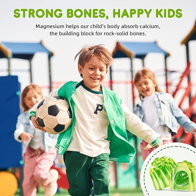 Center-Filled Kids Magnesium Gummies - Magnesium Glycinate Gummies for Kids & Adults with L-Theanine, Chamomile, Licorice, Vitamin D, B6 for Sleep, Relaxation, Brain & Muscle - Sugar Free Apple & Kiwi