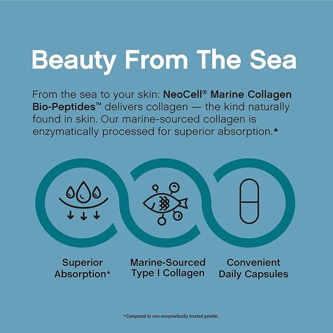NeoCell Marine Collagen Peptides Capsules | 300 Pills | with Hyaluronic Acid | Plus Vitamin C | Superior Absorption Bio-Peptides for Women and Men | Premium Formula Supplement