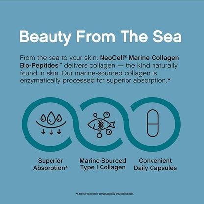 NeoCell Marine Collagen Peptides Capsules | 300 Pills | with Hyaluronic Acid | Plus Vitamin C | Superior Absorption Bio-Peptides for Women and Men | Premium Formula Supplement