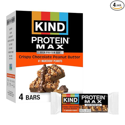 KIND Protein MAX Crispy Chocolate Peanut Butter Snack Bars, 20g of Protein, Keto Friendly, 1g of Sugar Per Bar, Gluten Free, 4 Count Box