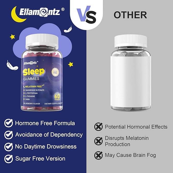 Sleep Gummies No Melatonin, Sleep Aid for Adults with Magnesium Glycinate, Melatonin Free Calm Sleeping Gummy Supplement with L-Tryptophan, L-Theanine, GABA, Ashwagandha, Valerian - Sugar Free, 120ct