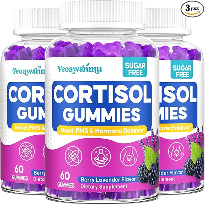 Cortisol Supplement for Women, Cortisol Reducer with Ashwagandha, Myo-Inositol, GABA & Saffron, Stress Relief, Calm, Sleep Support, Hormone Balance & PMS Support, Sugar Free Vegan Gummies, 180 Count