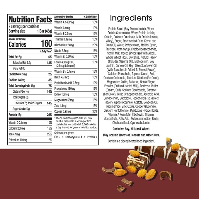 BestMed - High Protein Nutrition Bar - Low-Carb, 15g Protein, Low Sugar, High Fiber, Low Calorie, Meal Replacement Bar (Chocolate Almond, 4 Box - 28 Count)