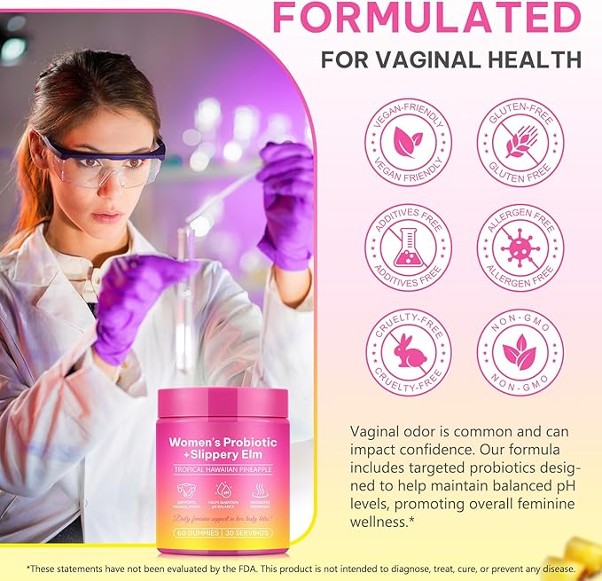 Vaginal Probiotics Gummies for Feminine PH Balance, Vaginal Hydrating, Promoting Vaginal Flora Health, Fresh Odor with Prebiotics & Lactobacillus Probiotic, Hawaiian Pineapple, Plant Based|60 Gummies