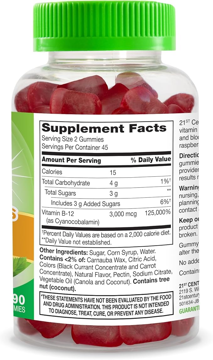 21st Century VitaJoy Extra Strength B-12 3000 mcg Gummies, Raspberry, 90 Count
