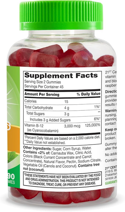 21st Century VitaJoy Extra Strength B-12 3000 mcg Gummies, Raspberry, 90 Count