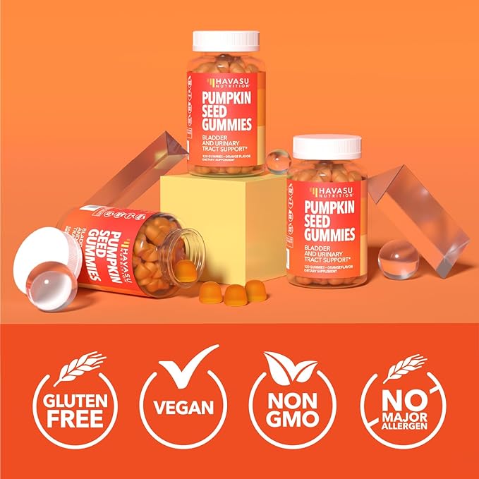 Pumpkin Seed Oil Gummies for Bladder and Urinary Tract Support - 200mg Pumpkin Seed Extract Per Serving - Vegan, Non-GMO, Gluten-Free - Sugar Free Pumpkin Seed Gummies - Orange Flavor, 60 Servings