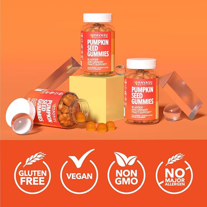 Pumpkin Seed Oil Gummies for Bladder and Urinary Tract Support - 200mg Pumpkin Seed Extract Per Serving - Vegan, Non-GMO, Gluten-Free - Sugar Free Pumpkin Seed Gummies - Orange Flavor, 60 Servings