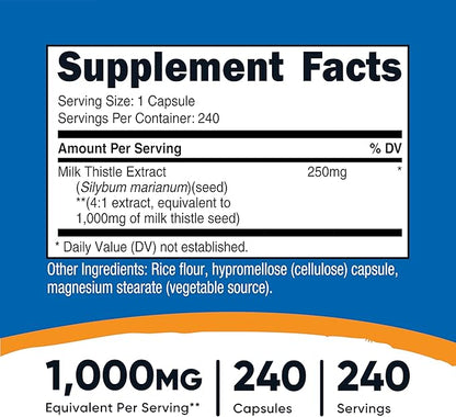 Nutricost Milk Thistle Extract 240 Capsules for 240 Servings Per Bottle (3 Pack) - Vegan, GMO Free and Gluten Free