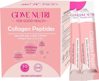 Multi Collagen Peptides Powder for Women and Men - Type I, II, III, V, X - Hydrolyzed Collagen Peptides, Supports Skin Hair Nail & Joint, Grass-Fed, Non-GMO, 30 Packets