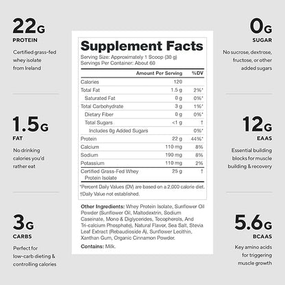 LEGION Whey+ Protein Whey Isolate from Grass Fed Cows (Cinnamon Cereal, 60 Servings) - Whey Protein Isolate Powder Low Calorie, Non-GMO, Sugar Free, Lactose and Gluten Free, All Natural Protein Powder