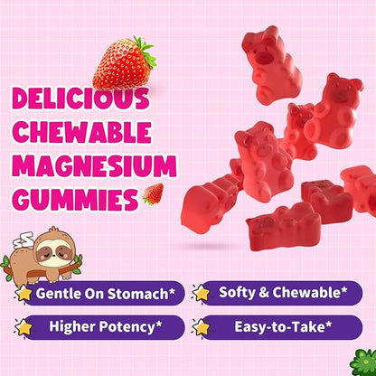Magnesium Gummies for Kids - Magnesium Glycinate Gummies with Vitamin D3, B6, Potassium & Ashwagandha, Magnesium for Kids & Adults Relaxation, Sleep, Brain & Bone Health -Vegan Strawberry 60ct