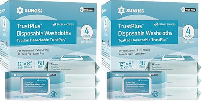 SUNKISS Trustplus Wet Wipes for Adult No Rinse, Extra Large 8”x12” Body Cleaning Washcloths for Elderly Incontinence & Cleansing, Fresh Scented, 200 Count (8 Packs of 50)
