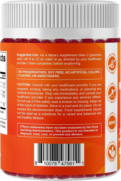 Vitamatic Magnesium Citrate Gummies 600mg per Serving - 240 Vegan Gummies - Natural Raspberry Flavor - High Absorption Magnesium Supplement - Supports Nerve, Bone and Muscle Health