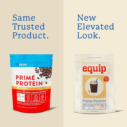 Equip Foods Prime Protein Powder | Clean, Grass Fed Beef Protein Powder | Carnivore Protein Isolate | Paleo, Keto Friendly, Gluten & Dairy Free | Helps Build & Repair Tissue | 30 Servings, Iced Coffee