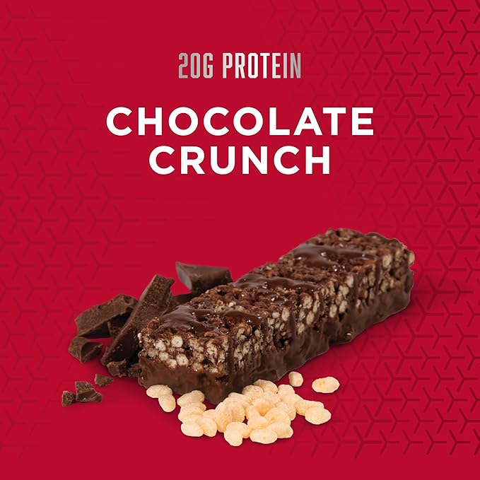 BSN Protein Crisp Bar, Chocolate Crunch, 20 Gram Protein Snack Bars with Whey and Fiber, Gluten-Free Crunchy Energy Bars for Workout, Fitness, On-the-Go, 12 Count
