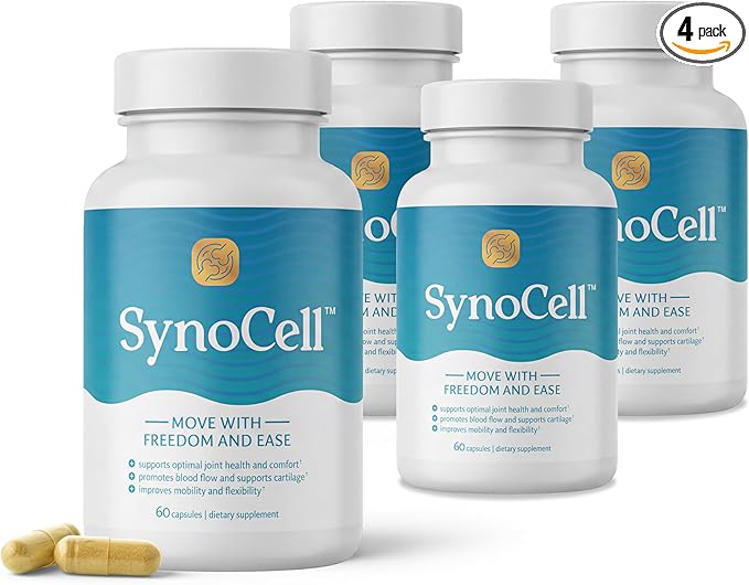 Synocell Glucosamine Chondroitin Complex 4 Pack Back, Neck, and Joint Support Supplement with Boswellia, Quercetin, & MSM - Renew Your Joints from The Inside Out - Move with Freedom and Ease
