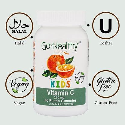 Go Healthy Vitamin C Gummies for Kids, Immune Support, Children Vitamin Gummies, Toddler, Kids Vitamins, Kosher, Halal, Tasty Gummy - 60 Servings