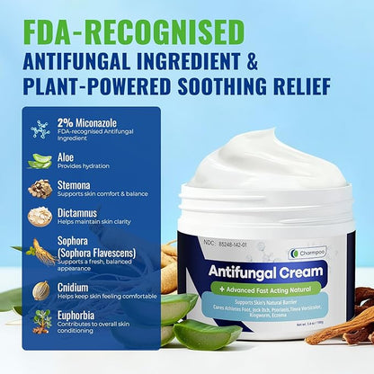 Antifungal Cream for Jock Itch: 2% Miconazole and Herbal Formula for Itchy Skin Relief Extra Strength - Cures Ringworm Athletes Foot Tinea Versicolor 100g