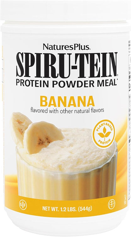 NaturesPlus SPIRU-TEIN, Banana - 1.2 lbs - Plant-Based Protein Shake - Non-GMO, Vegetarian, Gluten Free - 16 Servings