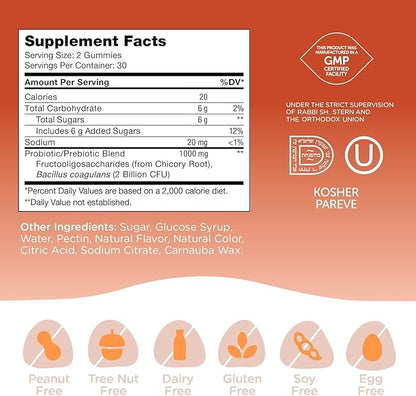 Zahler Chapter One Probiotic Gummies, with a Prebiotic and Probiotic Blend, Delivering a synbiotic Experience, Raspberry and Orange Flavored Gummies, 60 Count.