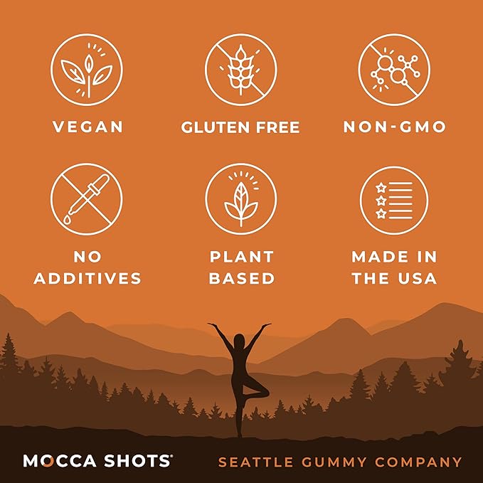 SGC Highest Concentration 100mg Caffeine per Gummy, 2 Gummies per Pack, 12-Pack Mocca Shots Salted Caramel Plant-Based nootropic Instant Energy with Ginkgo biloba, Theobromine.