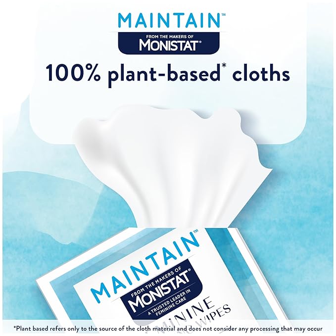 Monistat Maintain Boric Acid Feminine Wipes, Fragrance-Free, Non-Irritating and pH-Balanced Wipes for Women, Individually Wrapped Feminine Care, 12 Count, Pack of 3