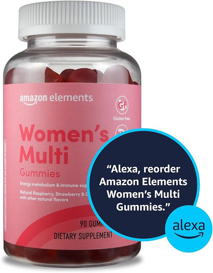 Amazon Elements - Adult Women’s Organic Multivitamins, 90 Gummies (30 servings), Vegetarian, Gluten Free (Previously Revly)
