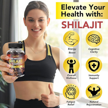 Shilajit Gummies, 60 Count, Himalayan Shilajit for Men and Women, Contain 85+ Trace Minerals, Non-GMO, Natural & Organic, Helps Boost Energy, Focus & Mood, Immune Support