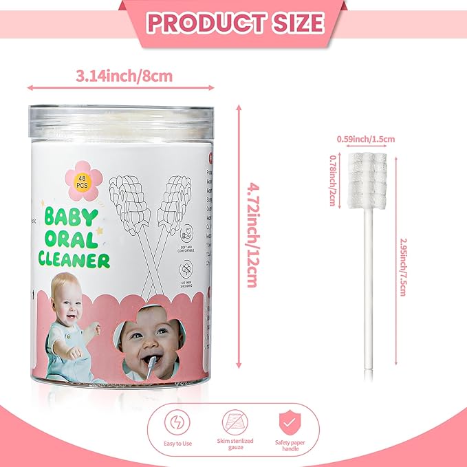 Baby Tongue Cleaner 48-Count, Newborn Oral Care Gauze Swabs – Soft Disposable Mouth Wipes for 0-36 Months, Travel-Pack Infant Tongue Brush Alternative