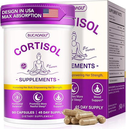 Cortisol Supplements for Women - Cortisol Reducer & Stress Support - Magnolia Bark, Rhodiola Rosea, Holy Basil, Magnesium, Phosphatidylserine - Hormone Balance & Mood, Focus, Sleep Support