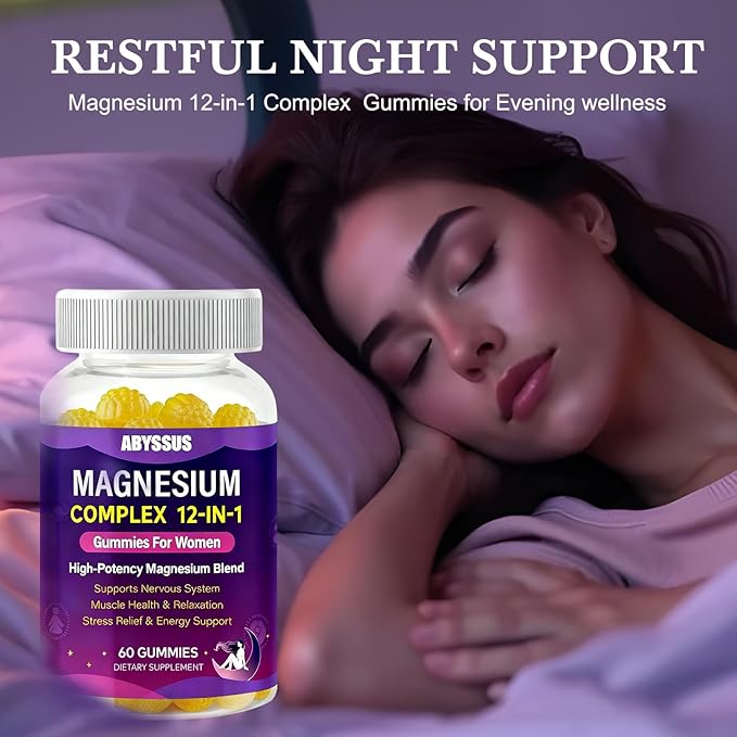 ABYSSUS Magnesium Complex Gummies for Women, Stress & Relaxation Support & Daily Well-Being with 12-in-1 Magnesium & Ashwagandha L-Theanine, 60 Gummies