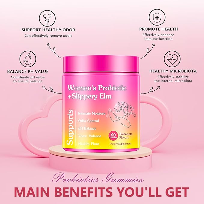 Her Juicy Premium Feminine Probiotics Gummies for Women, Pineapple Flavor Feminine Gummies with Slippery Elm Support pH Balance, Improve Immune, Vegan, Gluten Free, Purple, 2 Packs
