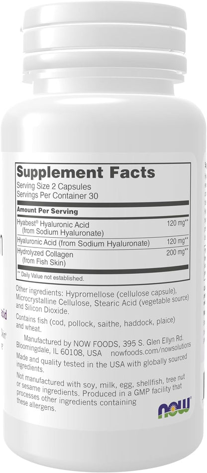 NOW Foods Solutions, Hydration Rescue with Hyabest® hyaluronic acid, Helps Maintain Youthful Looking Skin*, Supports Healthy Skin Moisture*, 60 Veg Capsules