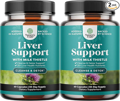 Natures Craft Liver Cleanse Detox & Repair 2 Pack Bundle - Herbal Liver Support Milk Thistle Supplement - Silymarin Milk Thistle Supplements with Dandelion Root, Choline, Beetroot & Artichoke Extract