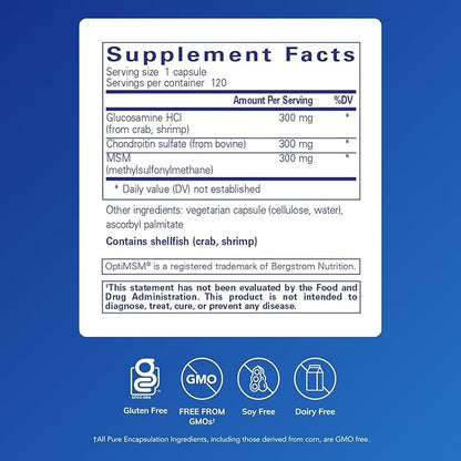 Pure Encapsulations Glucosamine Chondroitin with MSM - Supports Joint Health & Normal Cartilage Formation* - Maintains Enzyme Activity - Gluten-Free & Non-GMO - 120 Capsules