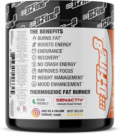Thermogenic Pre-Workout Energy Powder & Shredding Supplement, Boost Energy Mood & Focus, Sugar Free, Contains Senactiv, Endurance, 300mg Caffeine, N-Acetyl-L-Tyrosine (Mango Orange)