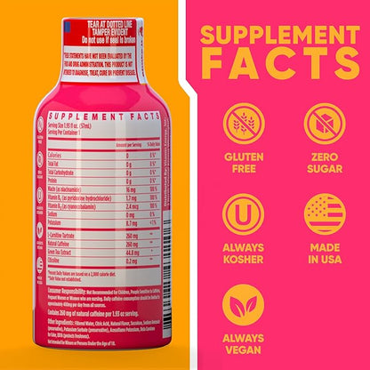 Vitamin Energy Immune+ Extra Strength Energy Shot Strawberry Twist 12 Pack, 260mg Natural Caffeine, B-Vitamins, Citicoline, Green Tea, Immunity & Focus Support, Zero Sugar, Gluten-Free 1.93 fl oz