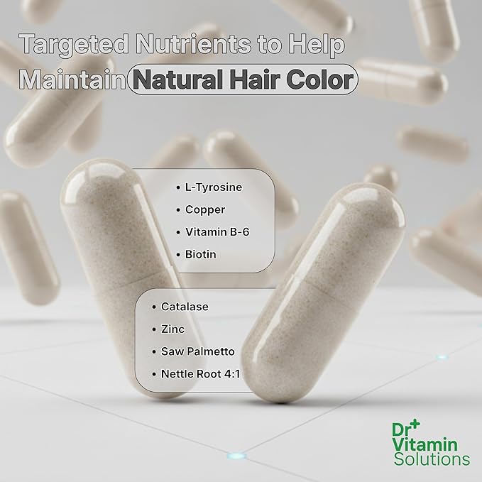 Gray Hair Rescind with Catalase - Antiaging Hair, Skin and Nails Vitamins, Pantothenic Acid, Folic Acid 400mcg, Biotin 300mcg, Saw Palmetto for Men and Women