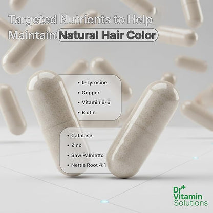 Gray Hair Rescind with Catalase - Antiaging Hair, Skin and Nails Vitamins, Pantothenic Acid, Folic Acid 400mcg, Biotin 300mcg, Saw Palmetto for Men and Women