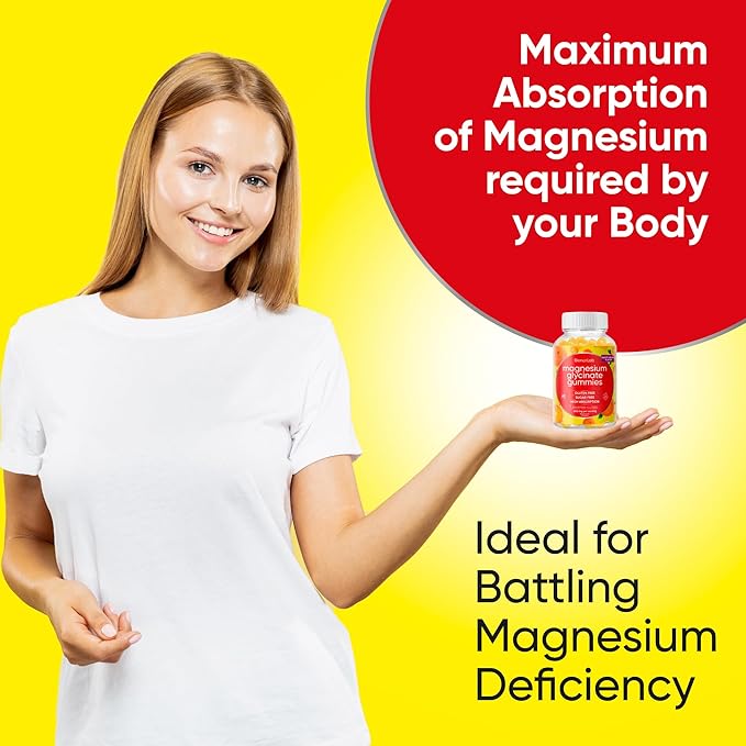 BionerLab Magnesium Glycinate Chewable Gummies (600mg) for Kids & Adults Women Men - Vegan Complex with Calcium Potassium Vitamin D B6 L-Theanine - Sugar & Gluten Free - Orange Flavor