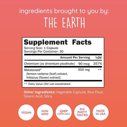 Happy Healthy Hippie GLP-1 Supplement (Metabolaid™ + Chromium) + Appetite Suppressant for Women | Metabolism Booster (AMPK) for Weight | Belly Fat Burner | Hunger & Cravings Control - 30 Vegan Caps