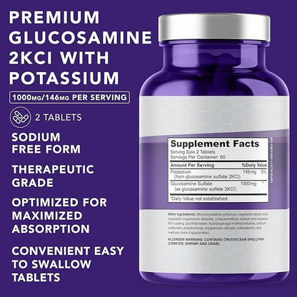 PLANT.O NUTRITION Glucosamine Sulfate with Potassium | Strong Joint Support Supplement | Supports Cartilage and Connective Tissues | Aids Knee and Bone Structure | 120 Tablets