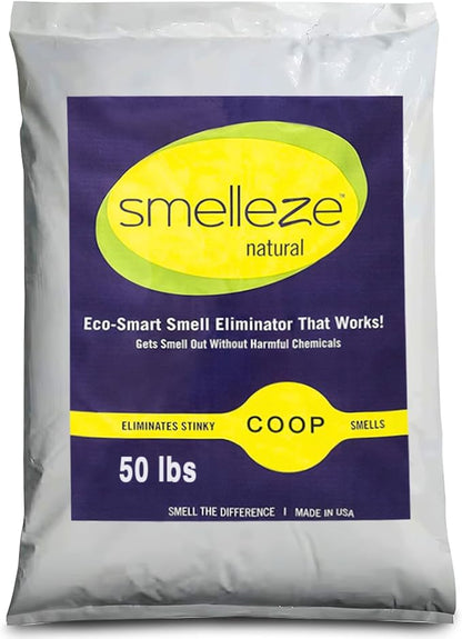 SMELLEZE Natural Chicken Coop Odor Eliminator Granules, Sprinkle in Chicken Coop, Bedding, Run, Pen, Nest & Yard - Unscented, Flock Safe Chicken Coop Deodorizer - 50 lbs.