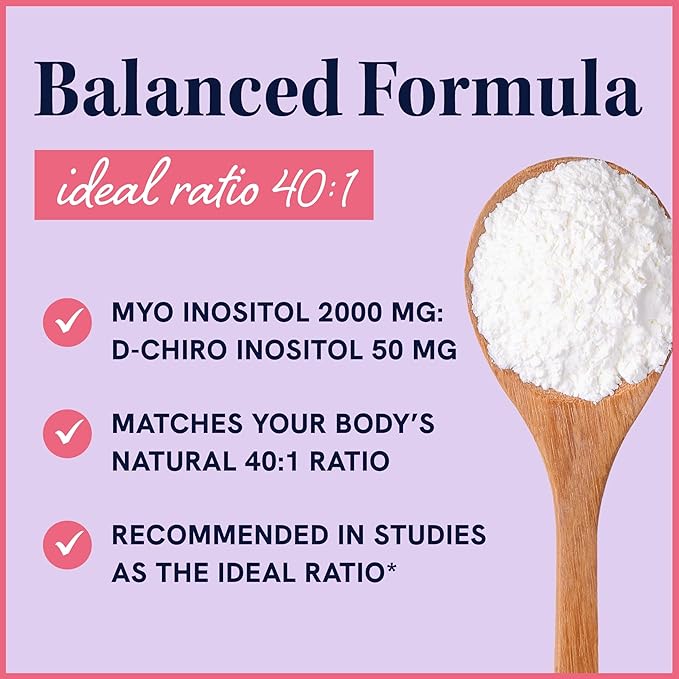 Myo-Inositol & D-Chiro Inositol Powder | Hormone Balance for Women | Ideal 40:1 Ratio | Myo 2000mg, D Chiro 50mg | Regulate Menstrual Cycle and Support Ovarian Health | 30 Servings, 2.17 oz.
