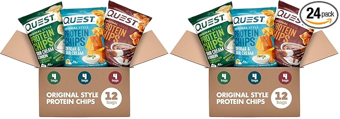 Quest Nutrition Protein Chips Variety Pack,BBQ,Cheddar & Sour Cream,Sour Cream & Onion,High Protein,Low Carb,1.1 oz,(Pack of 24)